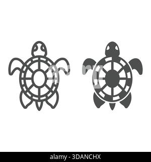 Sea turtle line and solid icon, animals and wildlife concept. Vector graphics. Tortoise animal sign on white background, outline style icon for mobile Stock Vector