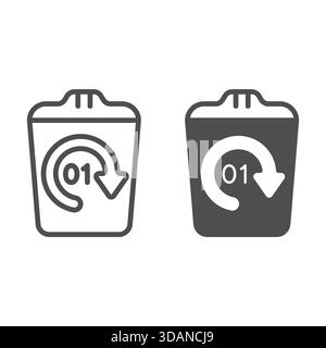 Recycle bin with circular arrow line and solid icon, data storagei concept. Vector graphics. Trash bin with timer sign on white background, outline st Stock Vector