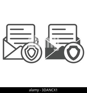 Letter envelope with paper line and solid icon, postage delivery concept. Vector graphics. Mail letter with safety emblem sign on white background, ou Stock Vector