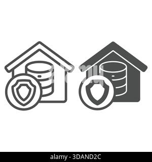 Home cloud storage line and solid icon, data protection concept. Vector graphics. Safety emblem with house, disks array sign on white background, outl Stock Vector