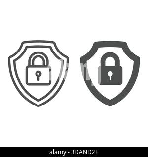 Lock on safety emblem line and solid icon, data guard protection concept. Vector graphics. Shield with lock sign on white background, outline style ic Stock Vector