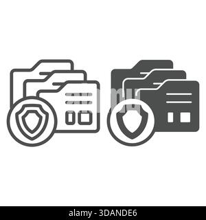Data secure folder line and solid icon, data protection concept. Vector graphics. Safety shield, emblem with file folders sign on white background, ou Stock Vector