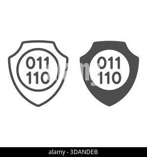 Data under protection line and solid icon, data encryption concept. Vector graphics. Shield, safety emblem with numbers sign on white background, outl Stock Vector