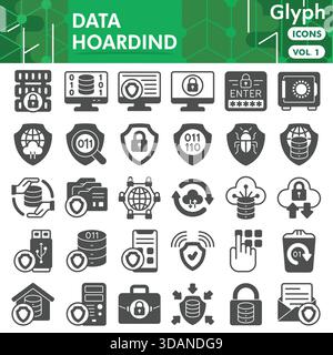Data hoarding symbols collection or sketches. files storage theme icons in glyph style signs for web and app. Vector graphics isolated on white backgr Stock Vector