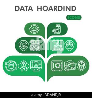 Data hoarding symbols collection or sketches. files storage theme icons in line style signs for web and app. Vector graphics isolated on white backgro Stock Vector