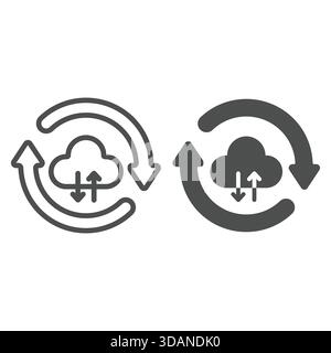 Circular arrows with cloud line and solid icon, data sharing concept. Vector graphics. Cloud storage sync sign on white background, outline style icon Stock Vector