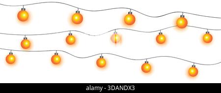 Twinkling fairy lights glow in soft amber, golden garland looping the festive corner, warm bulbs dangling on celebration wire Stock Vector