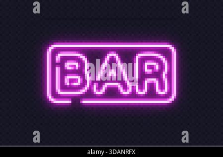 A bright neon bar sign glows with vibrant pink light, creating a lively mood. Its soft shine adds a modern and stylish atmosphere. Stock Vector