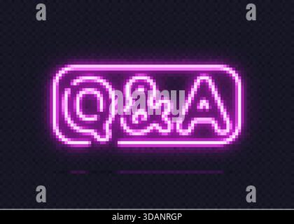 Q and A neon label in soft pink glow, created for sessions, forums or interactive formats. Stock Vector
