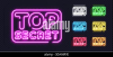 Neon set with the phrase TOP SECRET in various glowing shades, ideal for confidential or mystery themes. Stock Vector