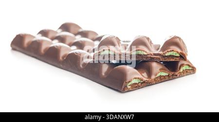 Chocolate bar with pistachios cream isolated on a white background. Stock Photo