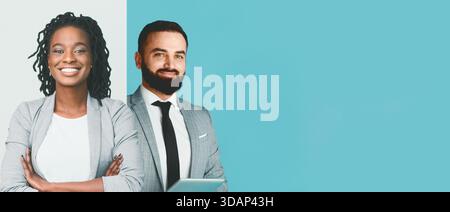 Business Professionals Smiling and Posing Together in a Modern Office Setting Stock Photo