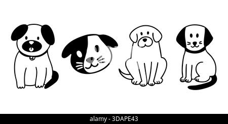 Hand drawn dogs set in outline doodle style. Vector collection of cute puppy illustrations.  Stock Vector