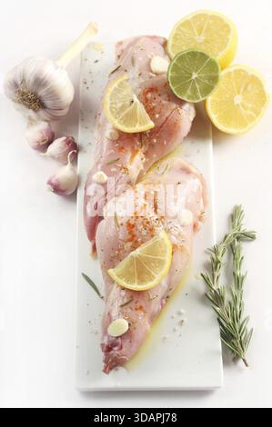Food, Top View of Two Marinated Rabbit Legs Stock Photo