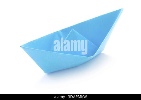 Blue Paper Boat Isolated On White Stock Photo