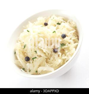 Food, Sauerkraut In A White Bowl On A White Background Stock Photo