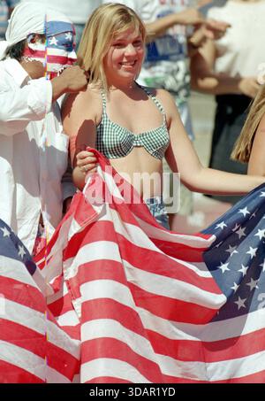 1994 FIFA World Cup: Female USA fan during a World Cup game