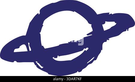 Hand drawn violet ringed planet icon suggesting astronomy and outer space exploration. Stock Vector