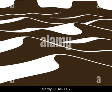 Graphic brown and white scene of sweeping dunes shaped by wind across a desert landscape. Stock Vector