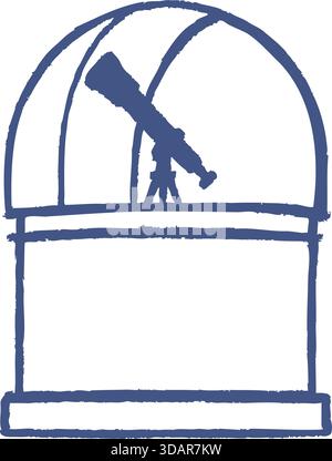 Simple observatory silhouette showing a dome and a telescope pointed at the sky. Stock Vector