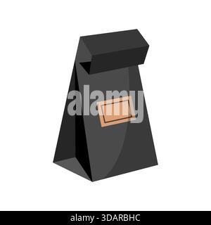 Cardboard bag, paper packaging illustration. Coffee, tea packaging. Cartoon Vector icon. Flat design Stock Vector