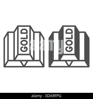 Gold bars line and solid icon, bank account concept. Vector graphics. Jewelry valuable metal sign on white background, outline style icon for mobile o Stock Vector