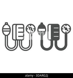 Blood pressure monitor line and solid icon, medical equipment concept. Vector graphics. Medical heartbeat pulse tonometer sign on white background, ou Stock Vector