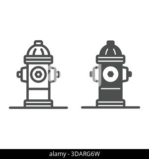 Fire hydrant point line and solid icon, emergency service concept. Vector graphics. Firefighter water pipe support sign on white background, outline s Stock Vector