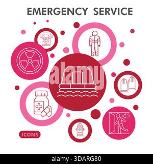 Emergency service symbols collection or sketches. human rescue theme icons in line style signs for web and app. Vector graphics isolated on white back Stock Vector
