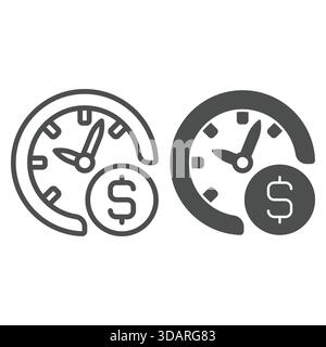 Clock with dollar coin line and solid icon, finance concept. Vector graphics. Time is money sign on white background, outline style icon for mobile or Stock Vector