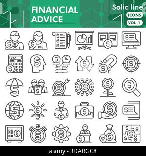 Financial advice symbols collection or sketches. finance theme icons in line style signs for web and app. Vector graphics isolated on white background Stock Vector