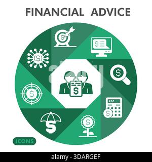 Financial advice symbols collection or sketches. finance theme icons in glyph style signs for web and app. Vector graphics isolated on white backgroun Stock Vector