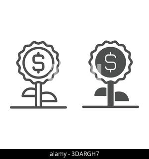 Dollar coin flower line and solid icon, financial advice concept. Vector graphics. Money coin portfolio growth sign on white background, outline style Stock Vector