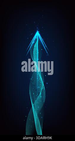 abstract digital striking electric blue light arrow ascending from dark background. technological progress and future success, growth and connection i Stock Vector