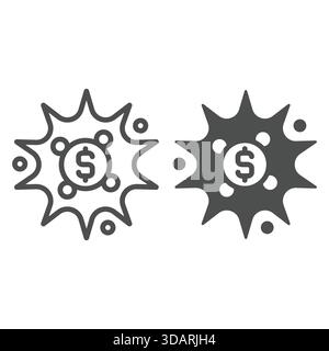 Dollar coin boom line and solid icon, finance concept. Vector graphics. Explosion, money flash bubble sign on white background, outline style icon for Stock Vector