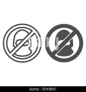 Bandit head forbidden line and solid icon, stop war concept. Vector graphics. Terrorist man hat prohibited sign on white background, outline style ico Stock Vector