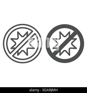 Explosion star forbidden line and solid icon, stop war concept. Vector graphics. Bombing attack prohibited sign on white background, outline style ico Stock Vector