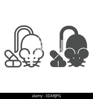 Laboratory mice and capsules line and solid icon, clinical research concept. Vector graphics. Mouse for blood experiment sign on white background, out Stock Vector