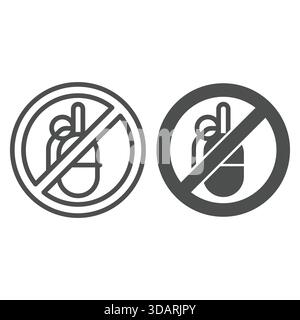 Grenade bomb forbidden line and solid icon, stop war concept. Vector graphics. Military offensive explosives prohibited sign on white background, outl Stock Vector