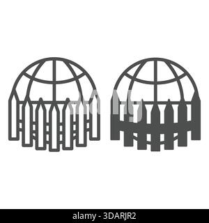 World globe and fence line and solid icon, global sanctions concept. Vector graphics. Planet with barrier sign on white background, outline style icon Stock Vector