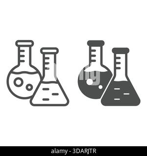 Round and cone flasks line and solid icon, clinical research concept. Vector graphics. Laboratory test glass sign on white background, outline style i Stock Vector