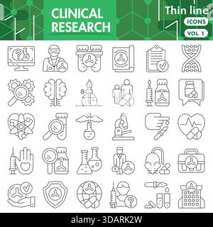 Clinical research symbols collection or sketches. medical test theme icons in thin line style signs for web and app. Vector graphics isolated on white Stock Vector