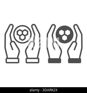 Hands holding DNA chain cells line and solid icon, genetic research concept. Vector graphics. DNA chain in hands sign on white background, outline sty Stock Vector