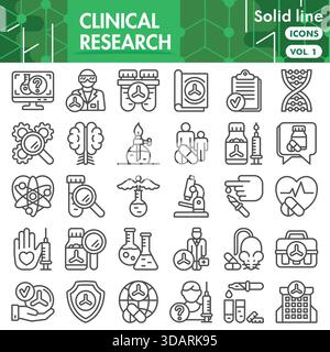 Clinical research symbols collection or sketches. medical test theme icons in line style signs for web and app. Vector graphics isolated on white back Stock Vector