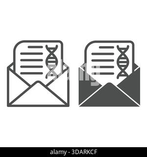 DNA result letter line and solid icon, genetic research concept. Vector graphics. Mail envelope with DNA test paper sign on white background, outline Stock Vector