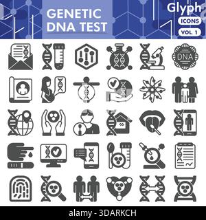 DNA research symbols collection or sketches. genetic dna test theme icons in glyph style signs for web and app. Vector graphics isolated on white back Stock Vector