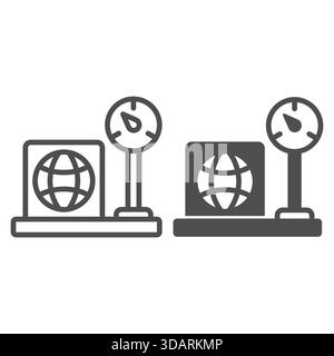 Weight scales with counter and box line and solid icon, delivery concept. Vector graphics. Box on scales sign on white background, outline style icon Stock Vector
