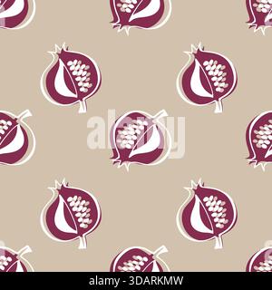 Pastel pattern of Pomegranate fruits. On soft beige background. Textile. Vector illustration Stock Vector