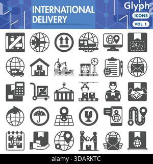 Delivery service symbols collection or sketches. international delivery theme icons in glyph style signs for web and app. Vector graphics isolated on Stock Vector