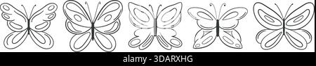Butterflies hand drawn ink set. Moths doodle sketch style. Beautiful insects with wings for spring summer designs. Clip art, vector graphics Stock Vector